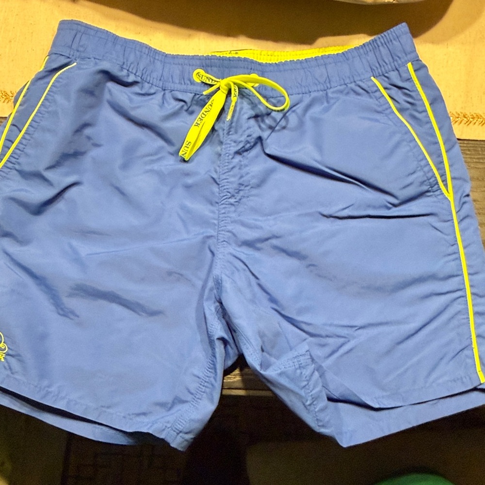 Sundek Blue Swim Trunks with Yellow Accents